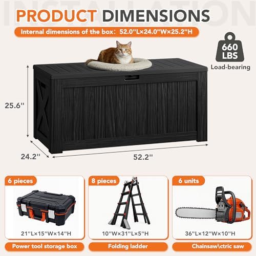 130 gallon deck box outdoor indoor waterproof storage on a desk or shelf