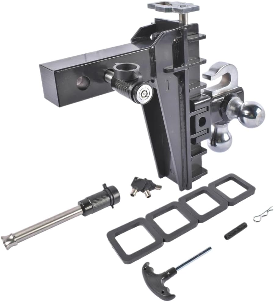 Trailer Hitch 2.0-Inch Receiver 8 Inch Drop Heavy Duty Tow Hitch 17000 LBS GTW Tri-Ball Mount with Hook