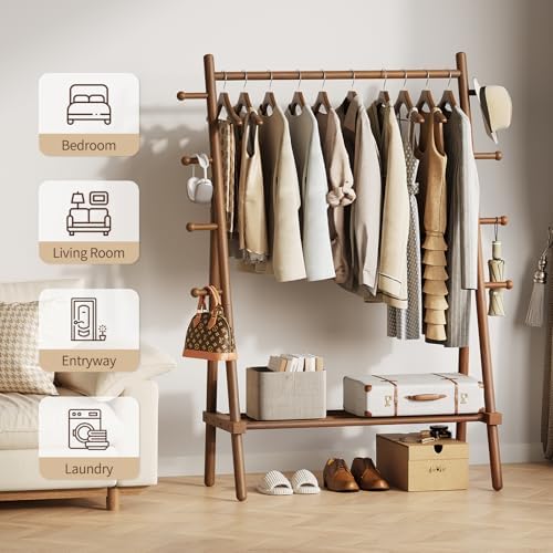 yoobure solid wood clothes rack - heavy duty, front angle view