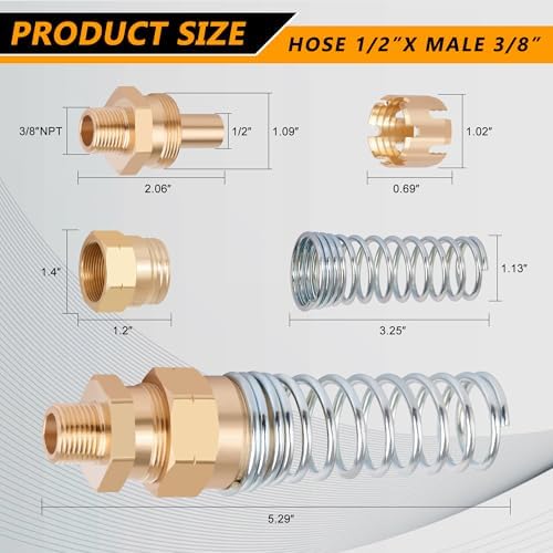 brass dot air brake hose end fitting, 1/2”hose, side view