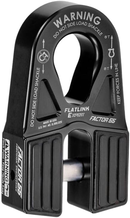 Factor 55 00080-04 Flatlink E (Expert) Replaces Conventional Winch Hook with a Stronger Shackle/D Ring Mount Maximum Load 16,000 lb Ultimate Failure Greater Than 40,000 lb – Black