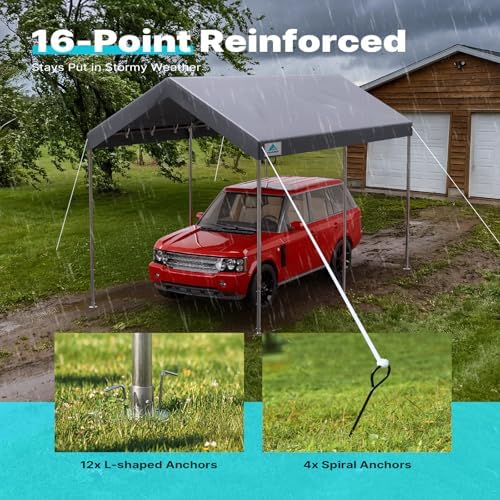 advance outdoor 10x15 ft heavy duty carport potable, front angle view