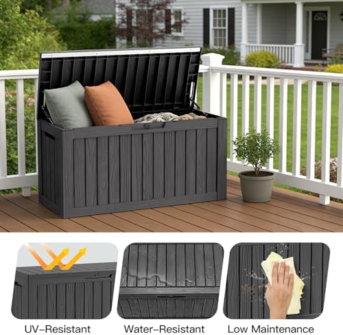 mars villa 90 gallon outdoor storage box, deck, side view