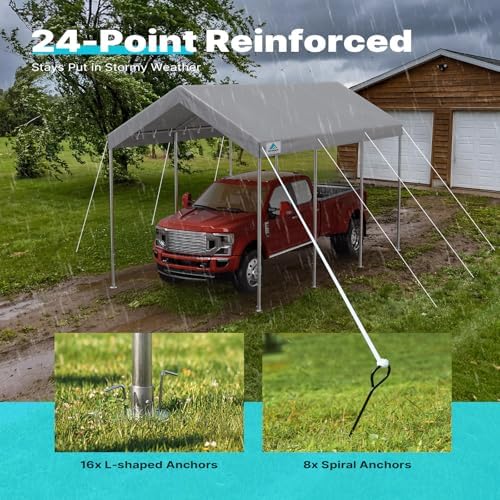 advance outdoor 10x20 ft heavy duty carport potable, front angle view