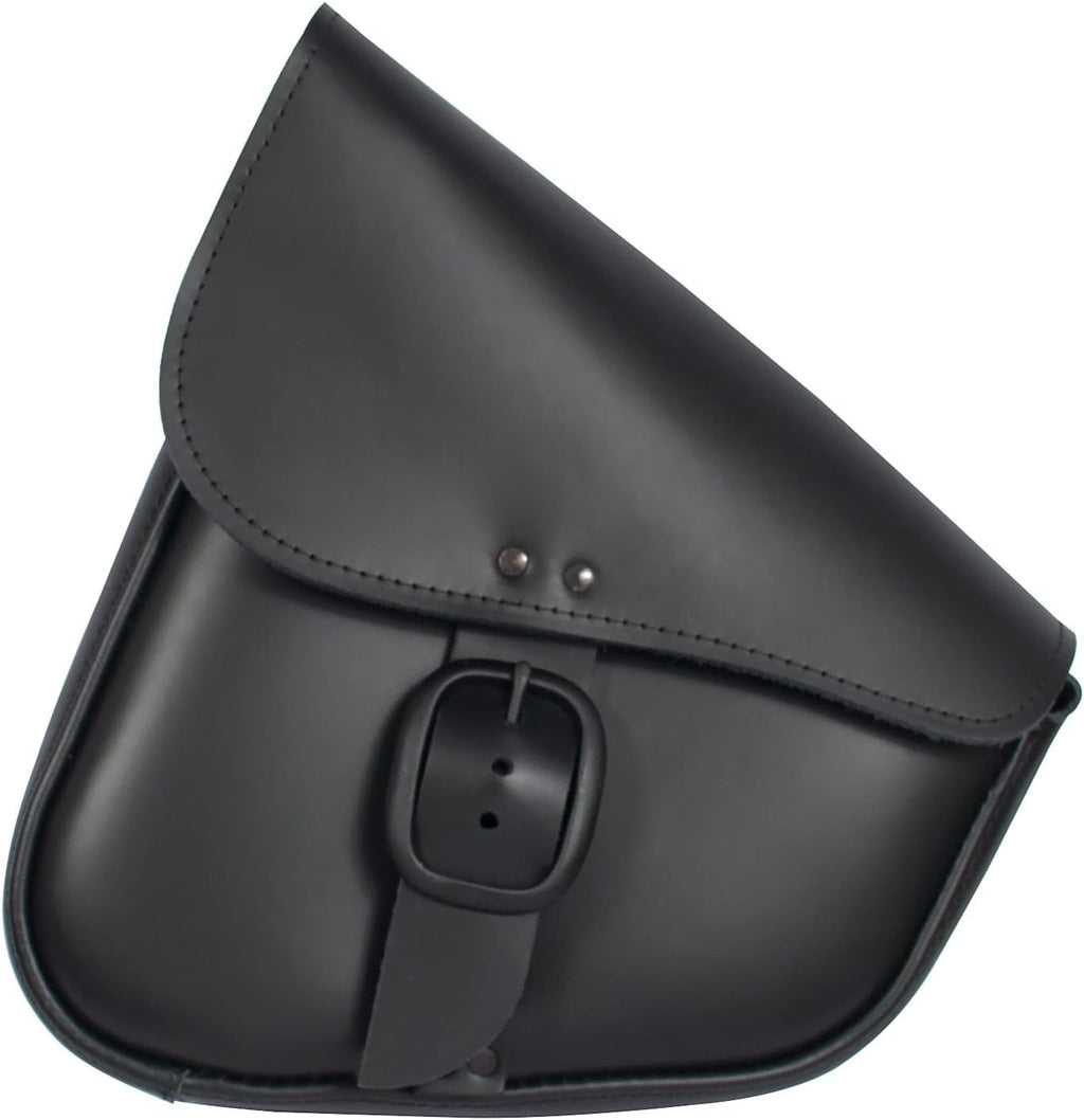 Black Leather Motorcycle Swingarm Bag for Softail/Triangulated Swingarm Models - Matte Black Buckle - Made in USA by Willie & Max [59893-00]