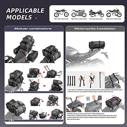 Rhinowalk Motorcycle Tail Bag Motorbike Side Bag 15L Full Waterproof Motor Saddle Pannier Bag Rear Rack Trunk Professional Motor Accessories-Black