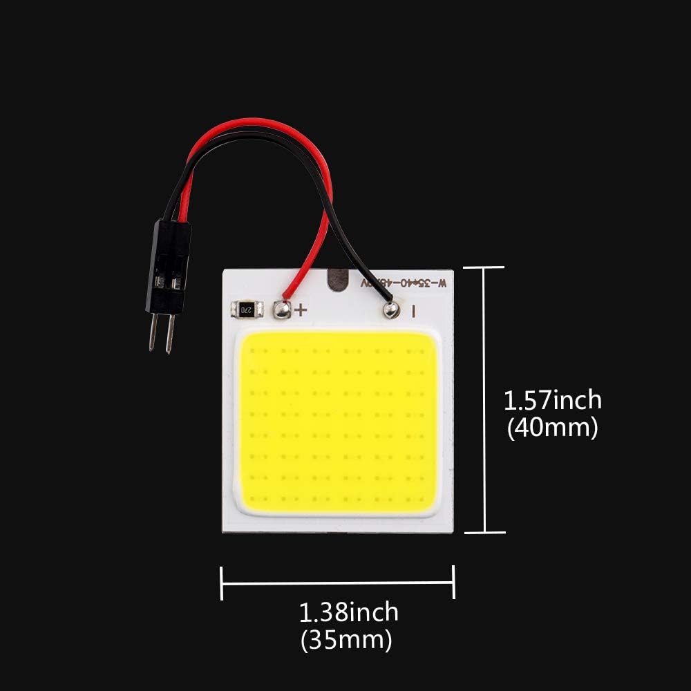 Grandview COB 10-Pack 48-SMD DC12V LED Panel Dome Lamp Auto Car Interior Reading Plate Light Roof Ceiling Interior Wired Lamp With 10x BA9S T10 Festoon Adapters