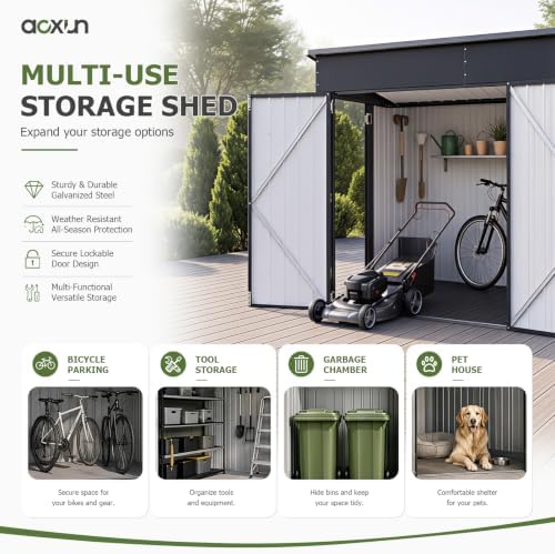 aoxun 7.5'x4' outdoor storage shed with 3 lockable on a desk or shelf