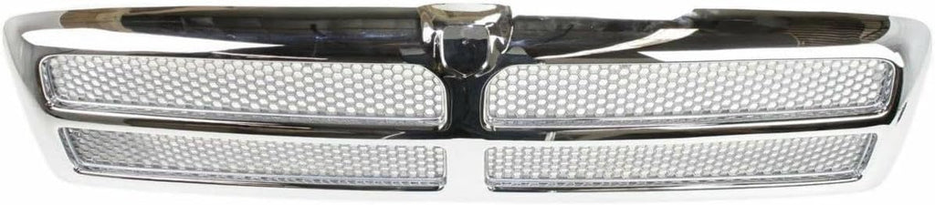 Front Grille Assembly Compatible With Dodge Ram 1500 Grill 1994-2002 / Ram 2500 3500 1994-2001 With Chrome Frame Shell With Chrome Honeycomb Mesh Insert (Except Sport Package)
