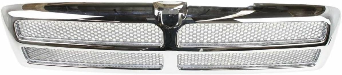 Front Grille Assembly Compatible With Dodge Ram 1500 Grill 1994-2002 / Ram 2500 3500 1994-2001 With Chrome Frame Shell With Chrome Honeycomb Mesh Insert (Except Sport Package)