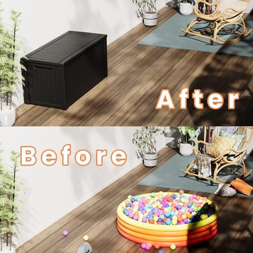 outdoor storage box waterproof, 200 gallon lockable resin on a desk or shelf