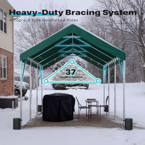 advance outdoor 12x20 ft heavy duty carport potable showing dimensions