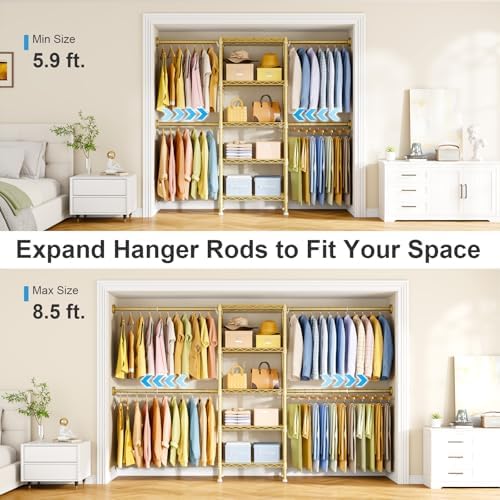 ulif m2 wall mounted closet system, gold clothes, close-up detail