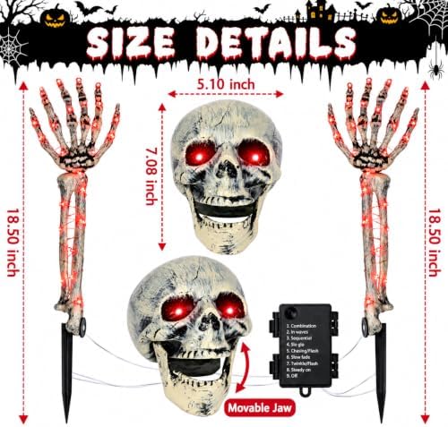 Halloween Skeleton Decorations Outdoor, Light Up Skull Head & Skeleton Ha...