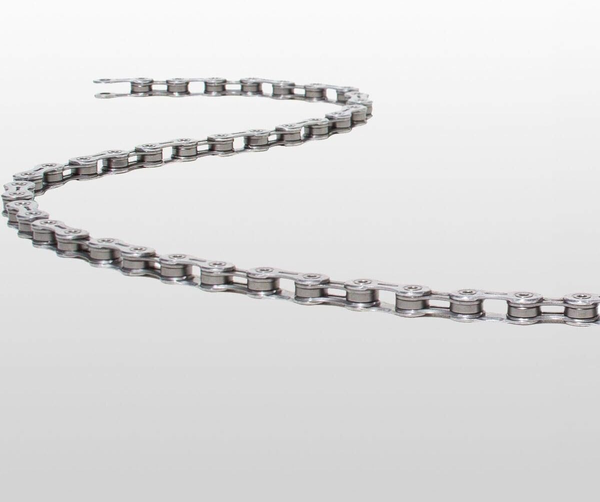 shimano cn-6701-10 chain - 10-speed, 116 links, silver shown in use
