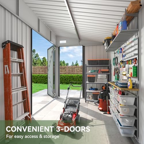 aoxun 7.5'x4' triple door shed outdoor storage shed, close-up detail