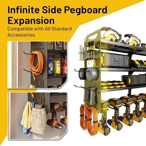 large 49.8" power tool organizer wall mount, 4-tier showing dimensions