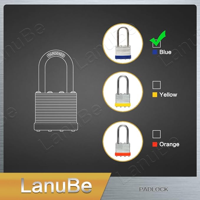 LanuBe Laminated Padlock 1-9/16inch Long Shackle 48 Pack Keyed Alike, Bulk Locks - Image 8