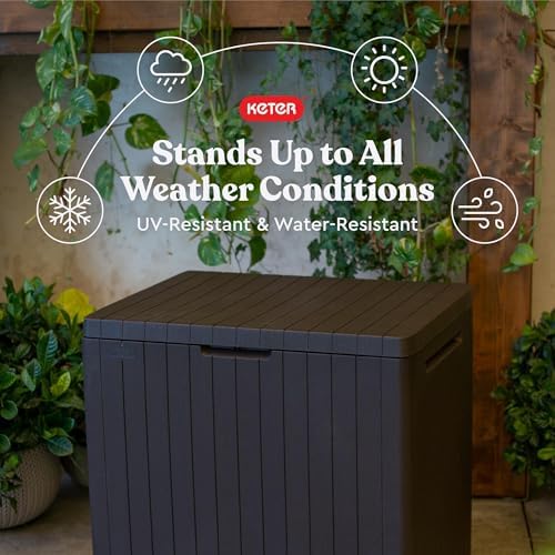 keter city 30 gallon resin outdoor storage box showing dimensions