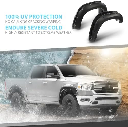 4PCS Fender Flares Compatible with Dodge Ram 1500 2WD/4WD 2019-2023 (Not Fit Rebel Models) Wheel Cover Accessories Smooth Pocket Riveted