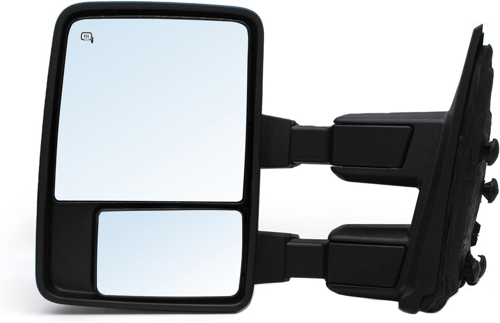 Driver Left Side Towing Mirror fit for 2008-2016 Ford F250 F350 F450 F550 | Super Duty Power Heated Amber Turn Signal Light Puddle Light Auxiliary Lamp Black Cap