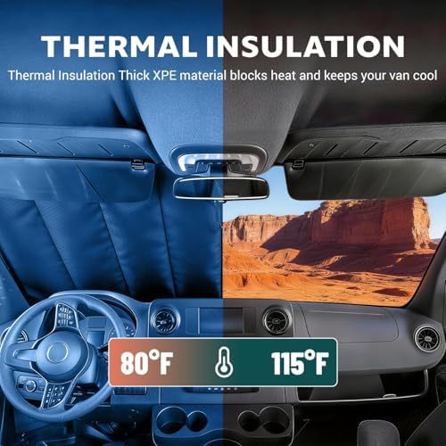 Extra-Thick Windshield Cover for Ford Transit Medium/High Roof Van,2015-2026,with Sensor,Insulated Blackout Foldable Windshield Sunshade, AllSeasonGuard Pro