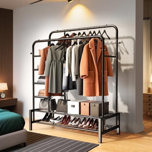 clothes rack with shelves, double rods clothing rack, package contents