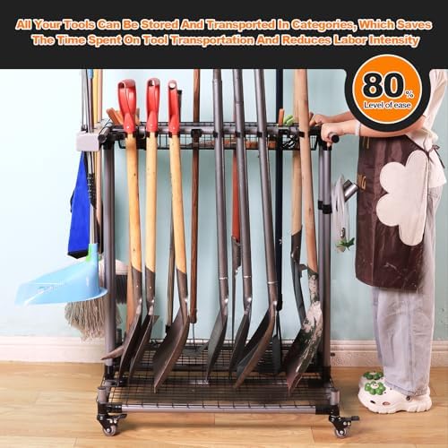 garden tool storage rack with wheels heavy-duty organizer, close-up detail