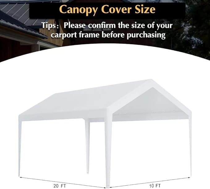 Rutile 10 x 20 FT Carport Replacement Cover, Heavy Duty Car Tarp Canopy Tent - Image 7