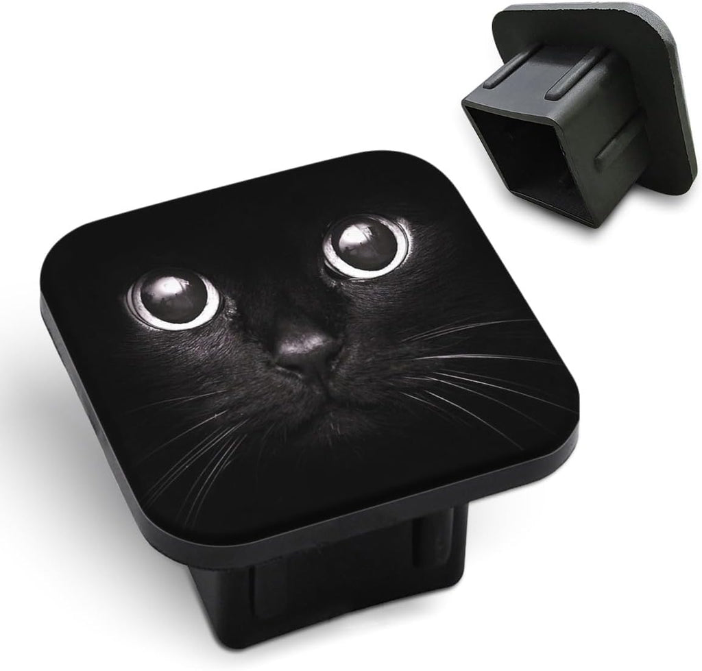 Black Cat Hitch Covers 2 Inch Cool Cat Head Kitty Eyes Kitten Face Cute Pet Rubber Receiver Tube Hitch Plug Tow Tube Base Protection Accessory Fits Most Car Models