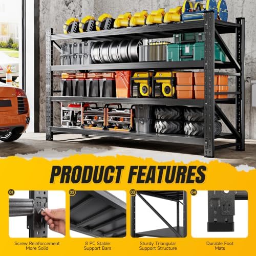 miiiko 75" w metal garage storage shelving unit,9000lbs, side view