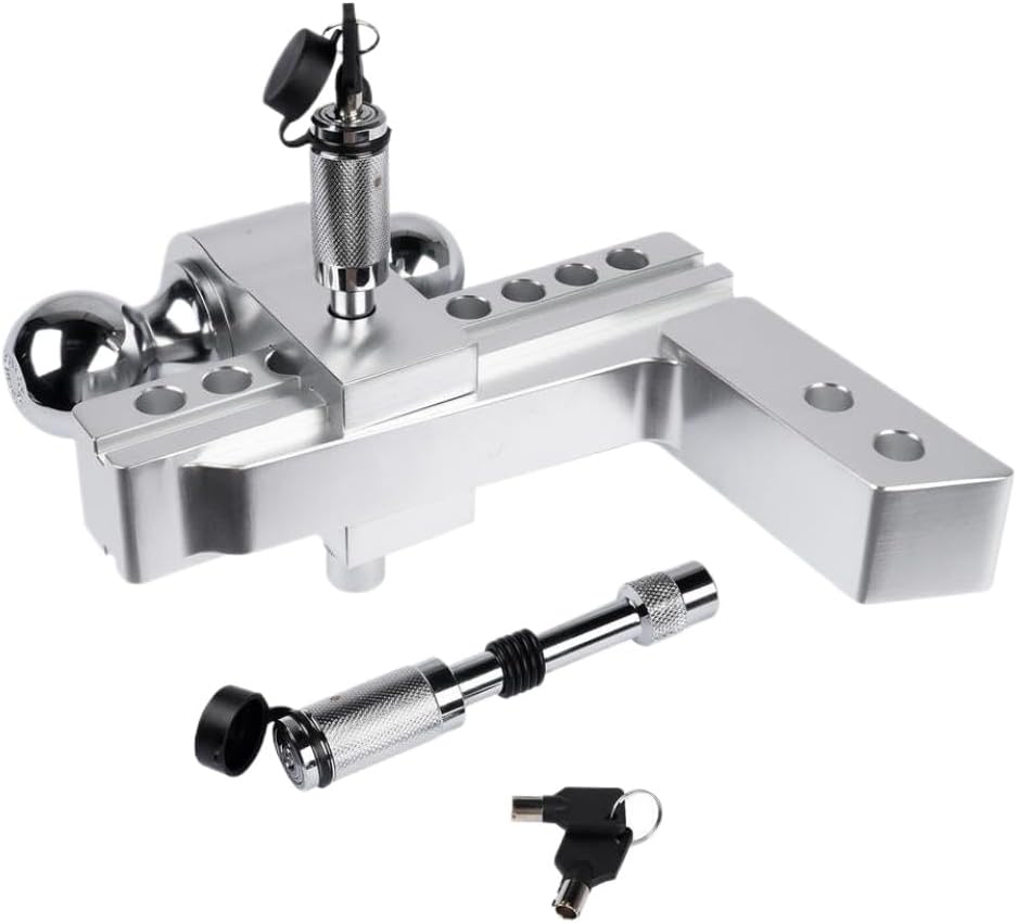 Silver Aluminum Adjustable Trailer Hitch 2 Inch Receiver 8 Inch Drop Solid Tube 12500 LBS GTW