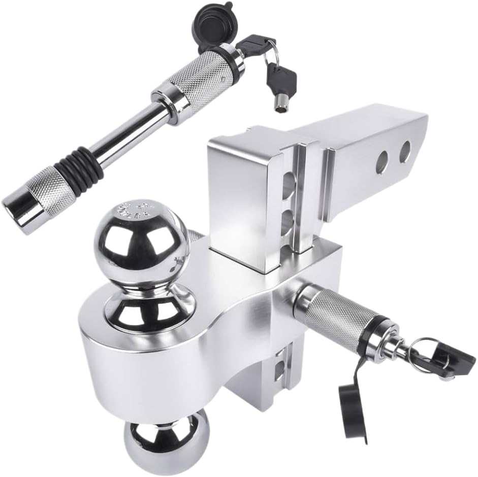 Adjustable Trailer Hitch for 2-Inch Receiver with 6-Inch Drop or Rise, Compatible with 2-Inch and 2-5/16-Inch Trailer Balls, 12500 lbs GTW Capacity