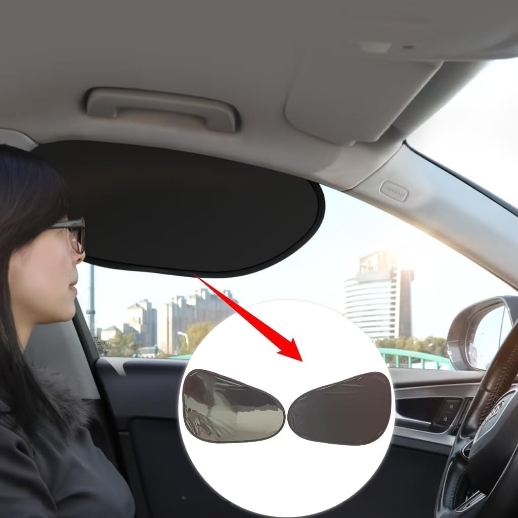 2Pcs Adsorption Car Side Window Sunshade, Install Heat Reflective Sun Visor, Glare Block Cool Car Interior for Driver Side, Black