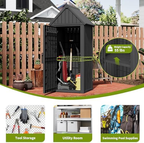 outdoor storage shed, waterproof storage cabinet with ample showing dimensions