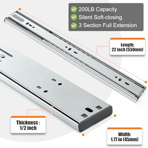 hbl'10 pairs soft close drawer slides 22 inch,full on a desk or shelf