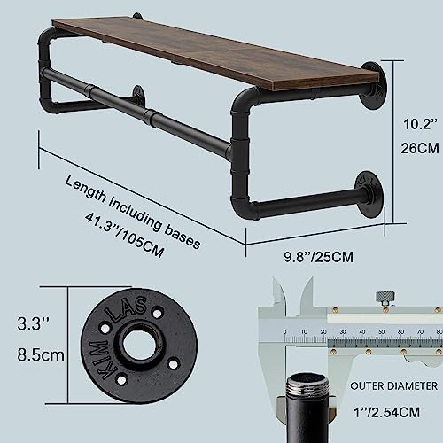 industrial pipe clothes rack with top shelf and on a desk or shelf