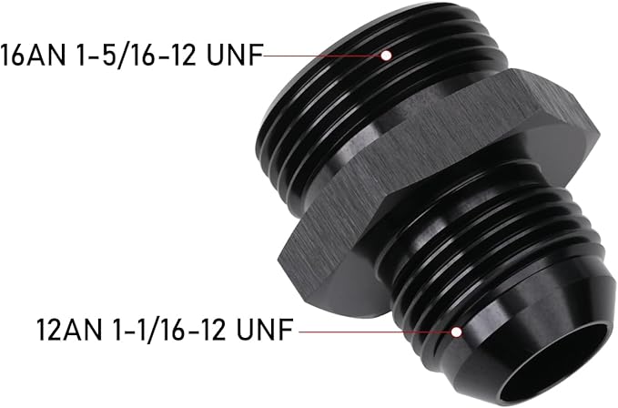 12AN Male Flare to 16AN ORB O-ring Boss Fuel Pump Rail Adapter Fitting Aluminum - Image 2