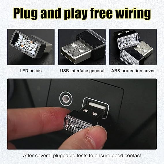 USB LED Car Interior Atmosphere Lamp, Portable Mini LED Night Light, Plug-in USB Interface Trunk Ambient Lighting Kit, Universal Interior Accessories for Most Vehicles (7PCS,Multicolour)