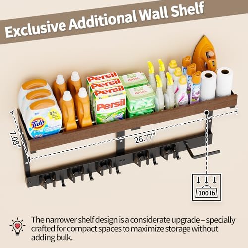 broom and mop organizer wall hanging, broom hanger showing dimensions