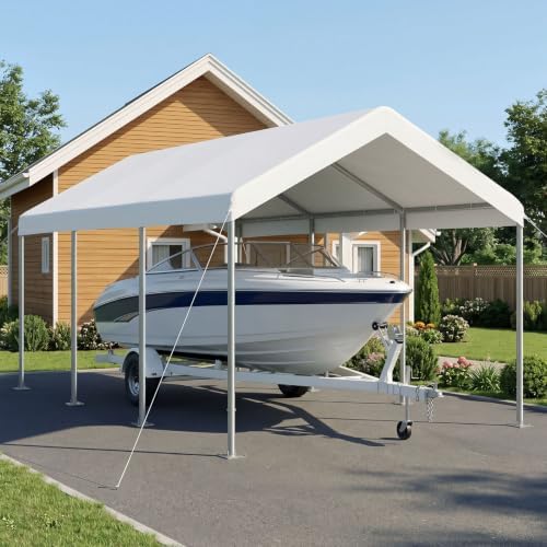 aoxun 10x20 ft heavy duty carport, adjustable height shown in use