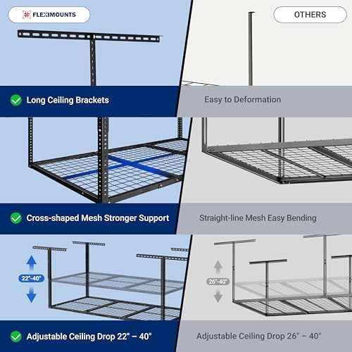 fleximounts 3x6 overhead garage storage adjustable ceiling rack, side view