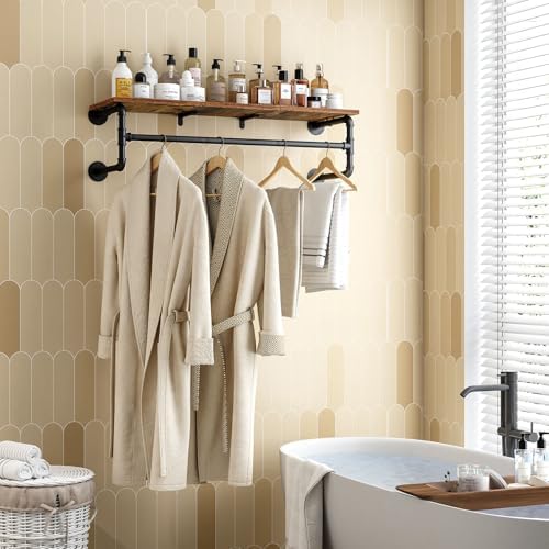 clothes rack wall mounted, 43.3in shelf with hanging, side view