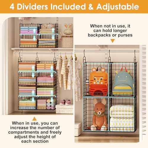 hanging closet organizer with diy spacing, double-row closet showing dimensions