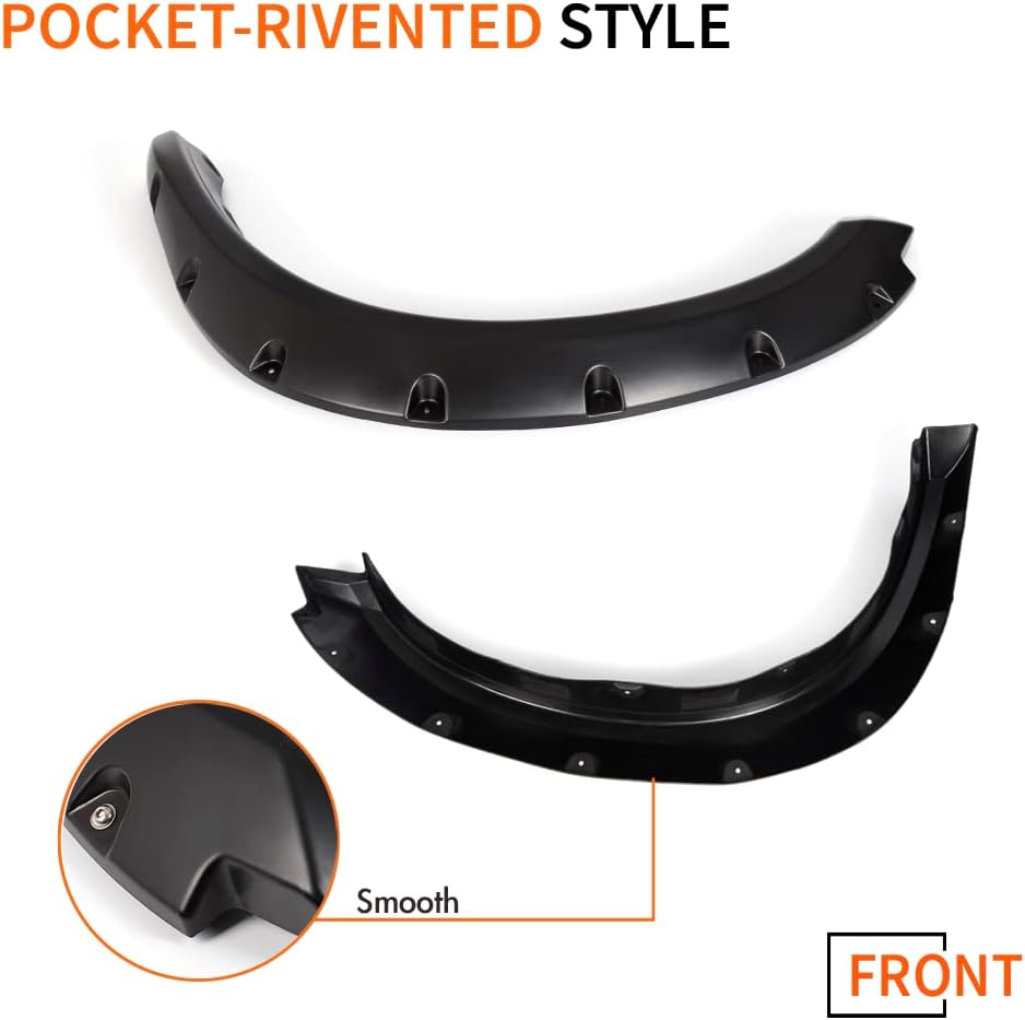 PIT66 Fender Flares 4 PCS Compatible With Dodge Ram 1500 2009-2018 Fit Dodge Ram 1500 Classic 2019-2022 (Excludes R/T & Rebel) Smooth Matte Pocket Riveted Style Wheel Flares Set Black