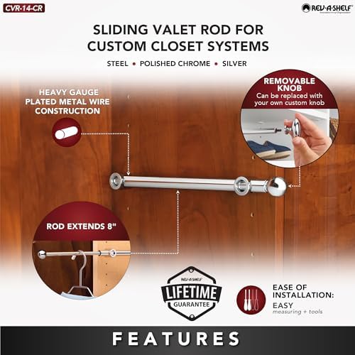 rev-a-shelf 14" sliding valet rod for custom closet, front angle view
