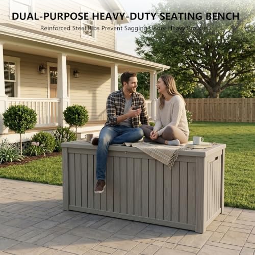 outdoor storage box,200 gallon waterproof deck box [upgraded, package contents