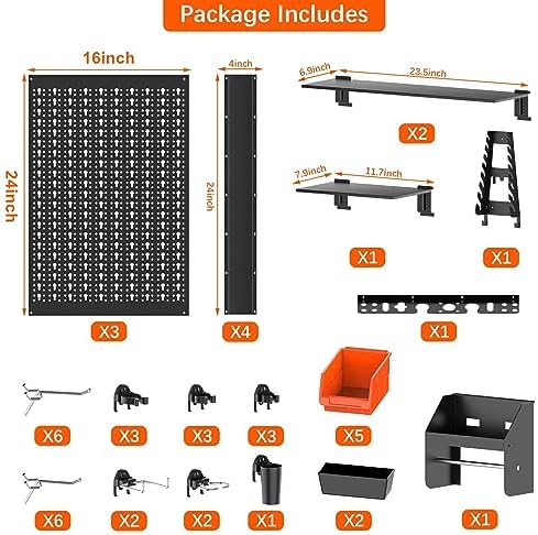 torack metal pegboard wall organizer 24x48 in, tool, side view