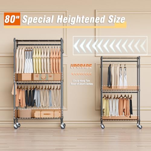 homdox heavy duty clothing rack with 3 tier shown in use