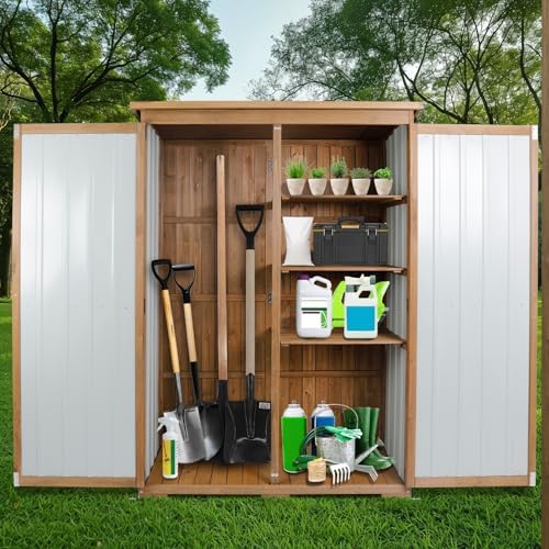 outdoor storage cabinet wood & metal with waterproof, front angle view
